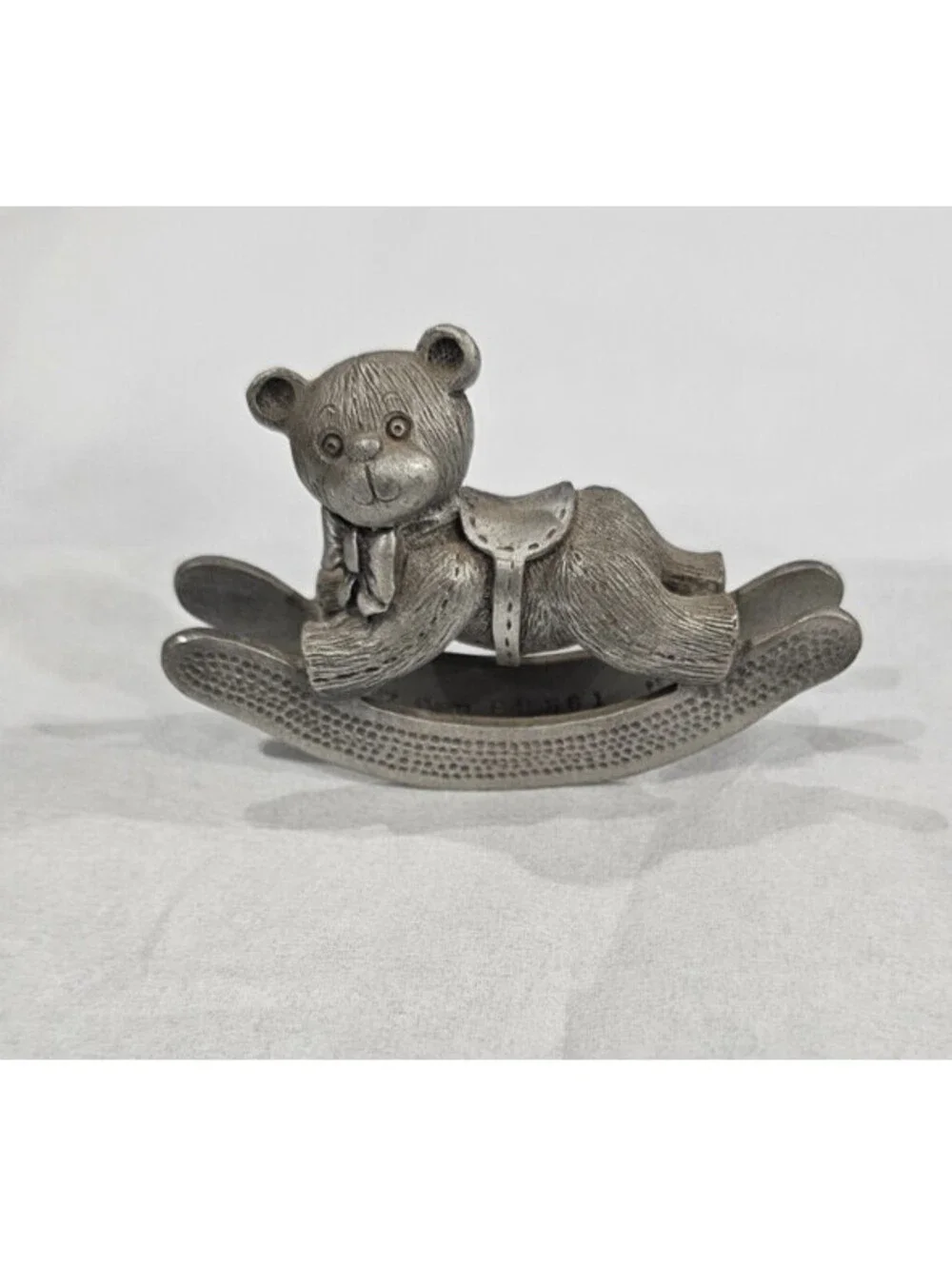 Vintage 1983 Spoontiques Rocking Teddy Bear Pewter Silver Figurine Size 1.5X2.5